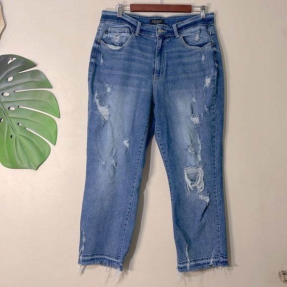 Judy Blue Harley Straight Leg Distressed Hem High Rise Jeans Sz. 14W - Picture 3 of 12